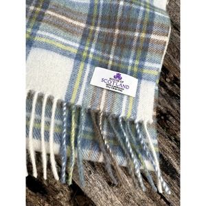 House of Scotland Scarf Lambswool Plaid Blue/Cream/Tan/Yellow 66x10